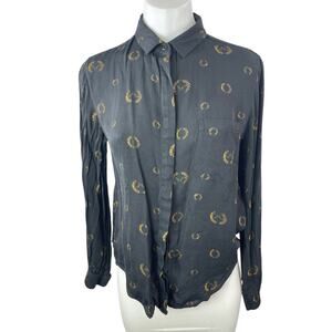 Osklen Women's Black Printed Long Sleeve Button Down Blouse Shirt Top Size M